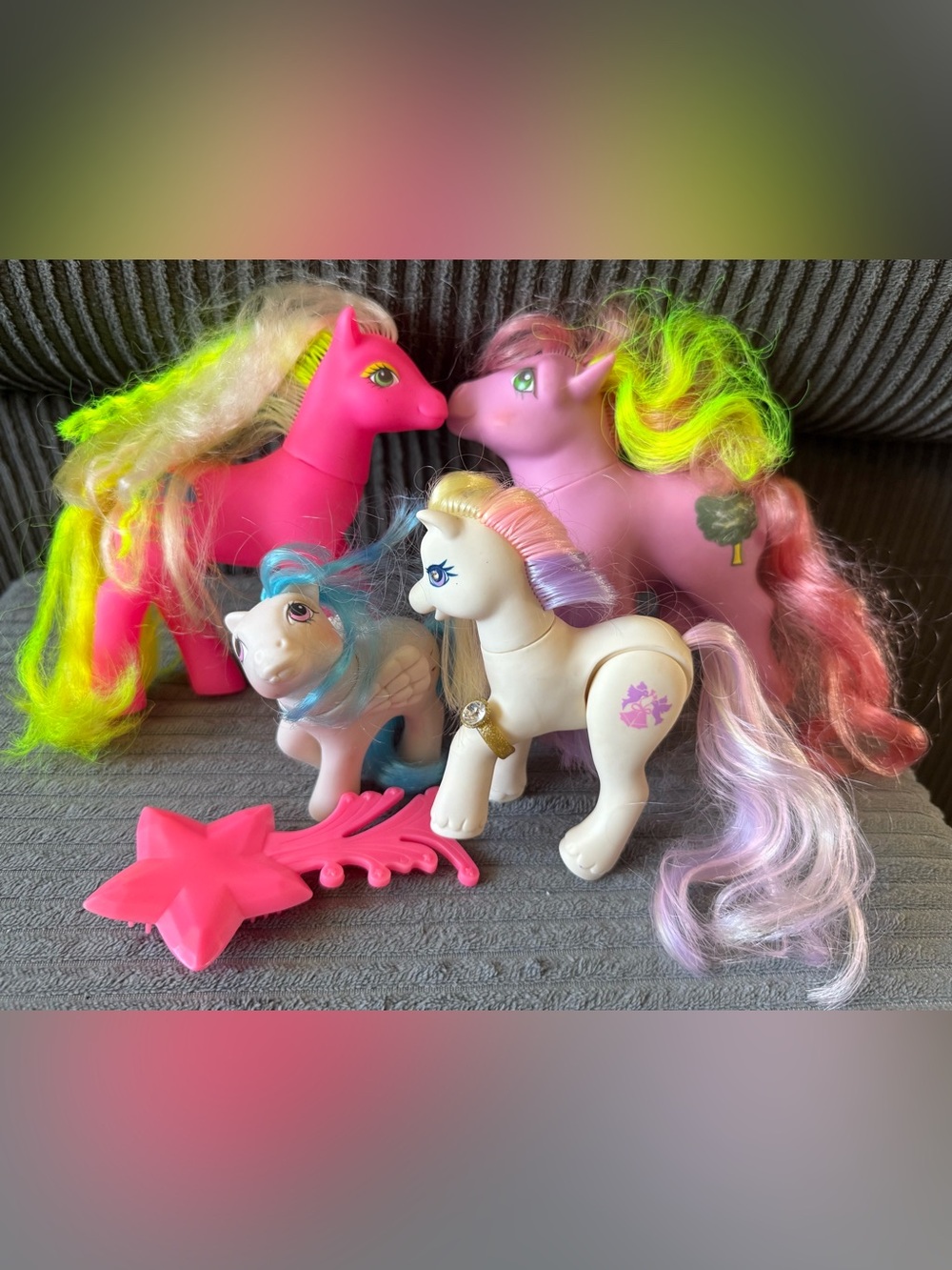 Lot of 4 VTG My Little Pony Neon Pink & Purple Retro Pony Figures Plastic